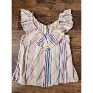 Ava James Off Shoulder Ruffle Top Womens Medium Pastel Striped Linen Blend Boho